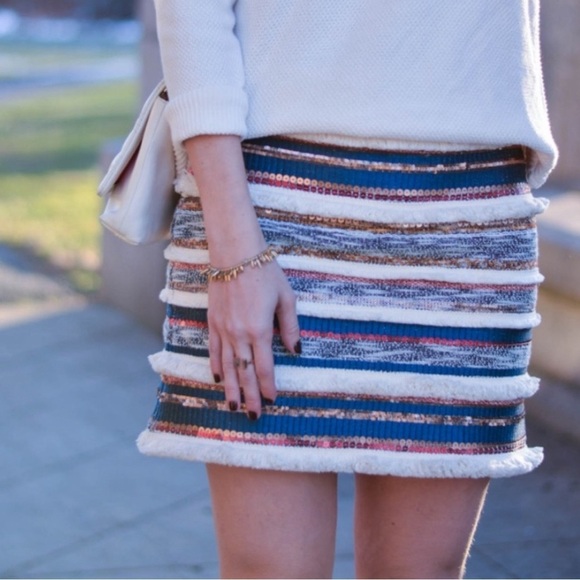 Anthropologie Bohemian Moulinette Soeurs Erine Beaded Fringe Skirt size 4 - Picture 7 of 15